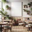 © Thanh - A space for restaurants cafe drinks and fast food room with poster mockup white combined with tables and chairs and plants creative optimized informative professional.