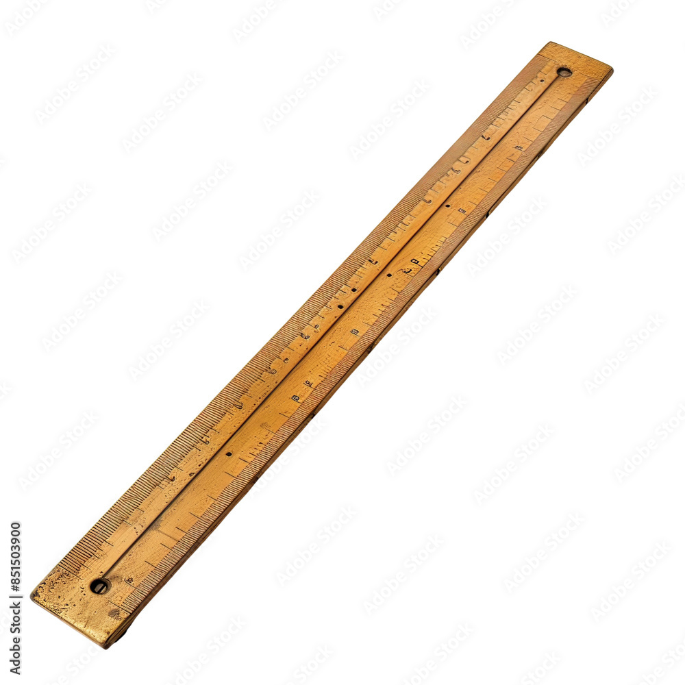 Vintage yellow wooden ruler with inches and centimeters markings ...
