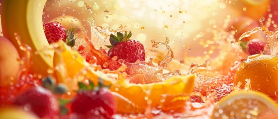 Healthy fruits float in the water for a healthy vitamin drink
