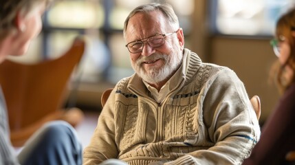 Wall Mural - Elderly man talking with friends in retirement communities