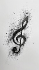 Wall Mural - A black and white pointillist drawing of a treble clef with scattered musical notes