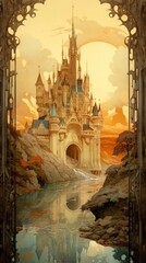 Wall Mural - An art nouveau drawing of a castle architecture spirituality reflection.