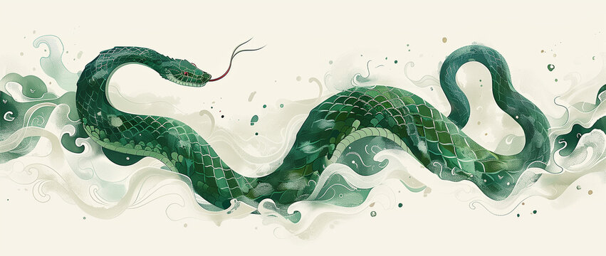 Green snake illustration isolated on white background.