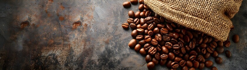 Canvas Print - Spilling Coffee Beans from Burlap Sack with Rich Textures and Copy Space