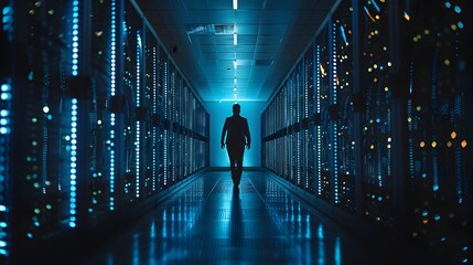 Aufkleber - it specialist maintaining the digital backbone of a business in a futuristic server room