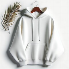 A white hoodie with a leaf on a swinger Illustrative professional highquality eyecatching.