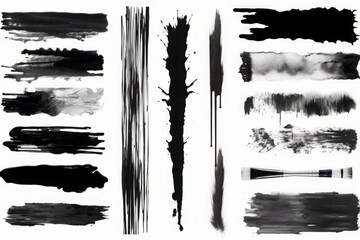 Brush strokes. Paintbrush set. Grunge design elements. Rectangle text boxes. Dirty distress texture banners. Grungy painted objects.