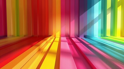 Wall Mural - Vibrant Modern Wallpaper Design with Stripes and Complementary Colors in Bright Light at Dutch Angle. Abstract Interior Decor Concept.