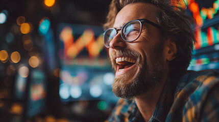 Poster - Businessmen are expressing their satisfaction as the stock market experiences an upward trend.