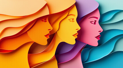 Wall Mural - colorful illustration abstract background women faces