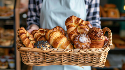 Sticker - Bakery Girl Holding a Large Basket of Assorted Pastries