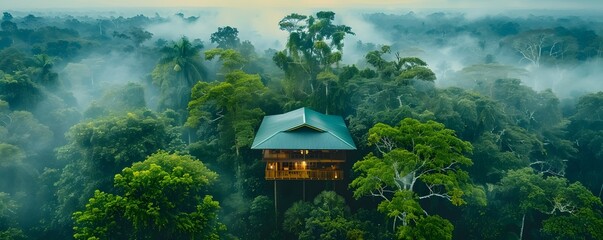 Poster - Rainforest Research Station Monitoring Climate Change Impacts in Nature Sustainability Concept