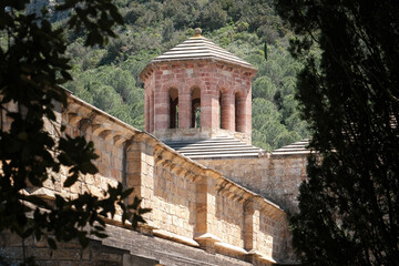 Wall Mural - View of the church of Fontfroide Abbe from the park. Narbonne, France.