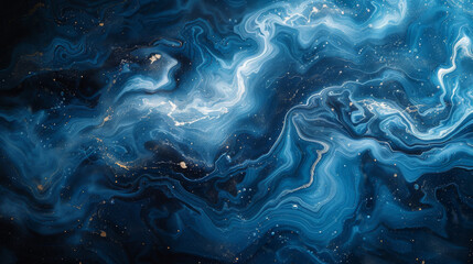 Wall Mural - Abstract art blue paint background with liquid fluid grunge texture.