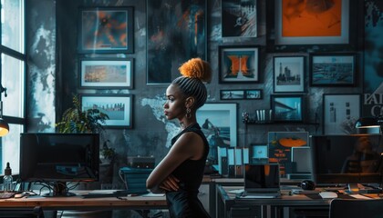 Poster - A scientist works in a lab at night, surrounded by plants and equipment, conducting research and experiments AIG58