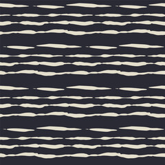 Sticker - Monochrome dark blue and beige seamless pattern with organic sketchy stripes. Vintage folk background.