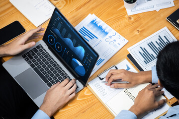 Poster - financial data analysis dashboard by fintech bi or business intelligence display on laptop screen to