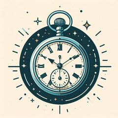 A minimalist flat illustration of a pocket watch marking time.