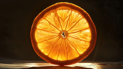 A macro photograph of a circular orange slice