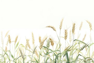 Naklejka na meble Golden wheat stalks reaching towards a bright white sky