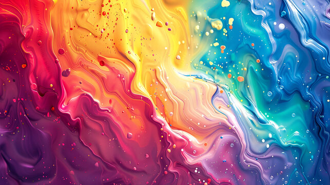 psychedelic style with rainbow colors patterns, colorful liquid background ,Abstract background of acrylic paint in the colors of the rainbow