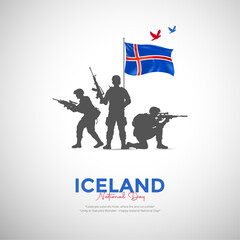 Wall Mural - Happy Iceland national Day June 17th Celebration and Soldier Kneeling Vector Illustration. Template for Poster, Banner, Advertising, Greeting Card or Print Design Element