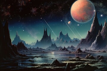 Wall Mural - Beautiful planet in middle of space landscape astronomy universe.