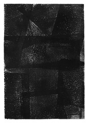 Poster - Linocut, relief printing, letterpress rectangle A4 shape rough texture. Paint roller geometric stains, lino ink grainy surface. Black and white artistic linocutting textured background, text frame.