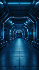Wall Mural - Blue glowing sci-fi corridor