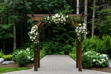 Wall Mural - A beautifully decorated wedding arch symbolizing love and unity at the ceremony 