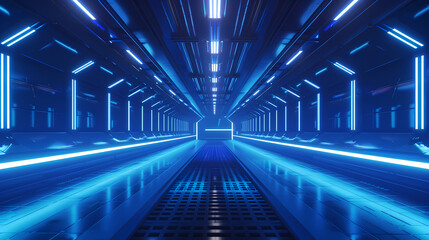 Wall Mural - Blue glowing sci-fi corridor