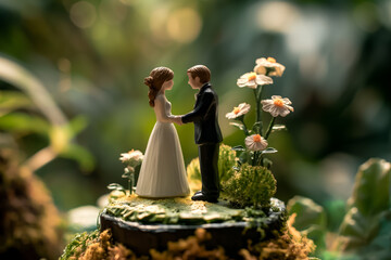 Wall Mural - Wedding cake topper figurines symbolizing unity and love on special day 