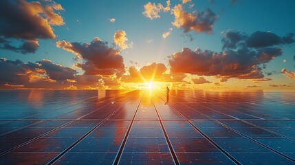 Canvas Print - Solar Panel Field at Sunset