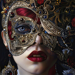 Wall Mural - Venetian Carnival Mask on Red and Black Backgrounds