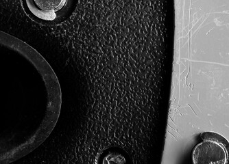 Black and white close-up details of an industrial machine
