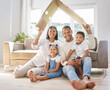 © Mdlungu/peopleimages.com - Family, happiness and roof with insurance in house as investment for property, mortgage and real estate. People, face and cover with portrait, security and safety for children, growth and future