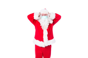 Colds and flu. Santa Claus and health care. White background.