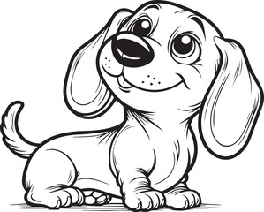 Vector drawing of a cute funny dachshund for coloring and printing on T-shirts, mugs, packaging.