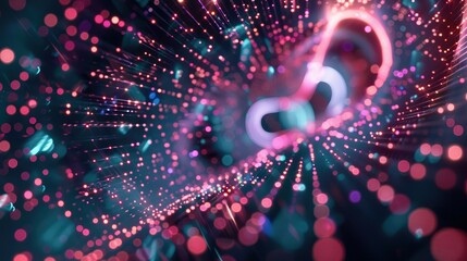Poster - a digital vortex illuminated by neon lights and particles forms a dynamic, futuristic background fil