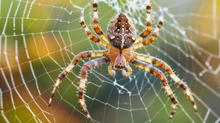 Poster - A close-up of a spider spinning its web, with intricate details of the silk strands visible.
