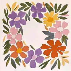 Wall Mural - Watercolor flowers wreath isolated on white background