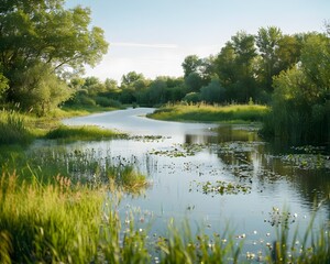 Sticker - Thriving Restored Wetland Ecosystem with Birds and Aquatic Life Environmental Conservation Success