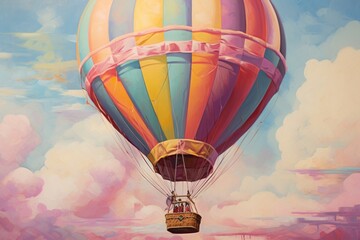 Poster - Feminine aesthetic vintage old style oil painting of close up hot air balloon aircraft vehicle transportation.