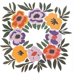 Poster - Watercolor flowers wreath isolated on white background