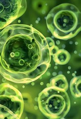 Wall Mural - An abstract green reproductive cells against blurred background highlighting the concept of fertilization