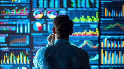 Poster - Business Analyst Reviewing Financial Data and Forecasting Insights on Digital Dashboard