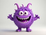 smiling purple monster cute d art illustration in plain white background