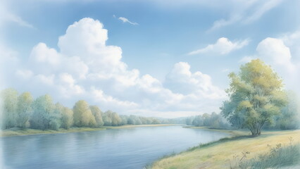 Wall Mural - river and sky in summer