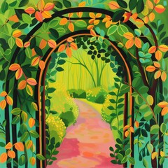 Wall Mural - Summer Garden Path Illustration For Wedding Invitations Or Floral Designs