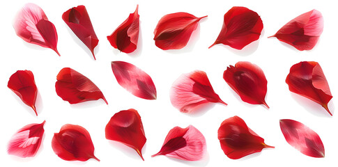 Wall Mural - Collection of soft red flower petals isolated on a white background